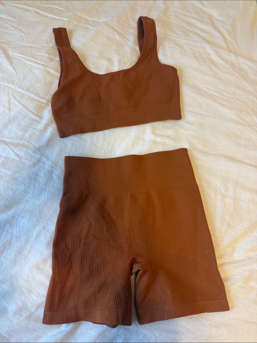Ribbed Two-Piece Active Set - Rust Brown